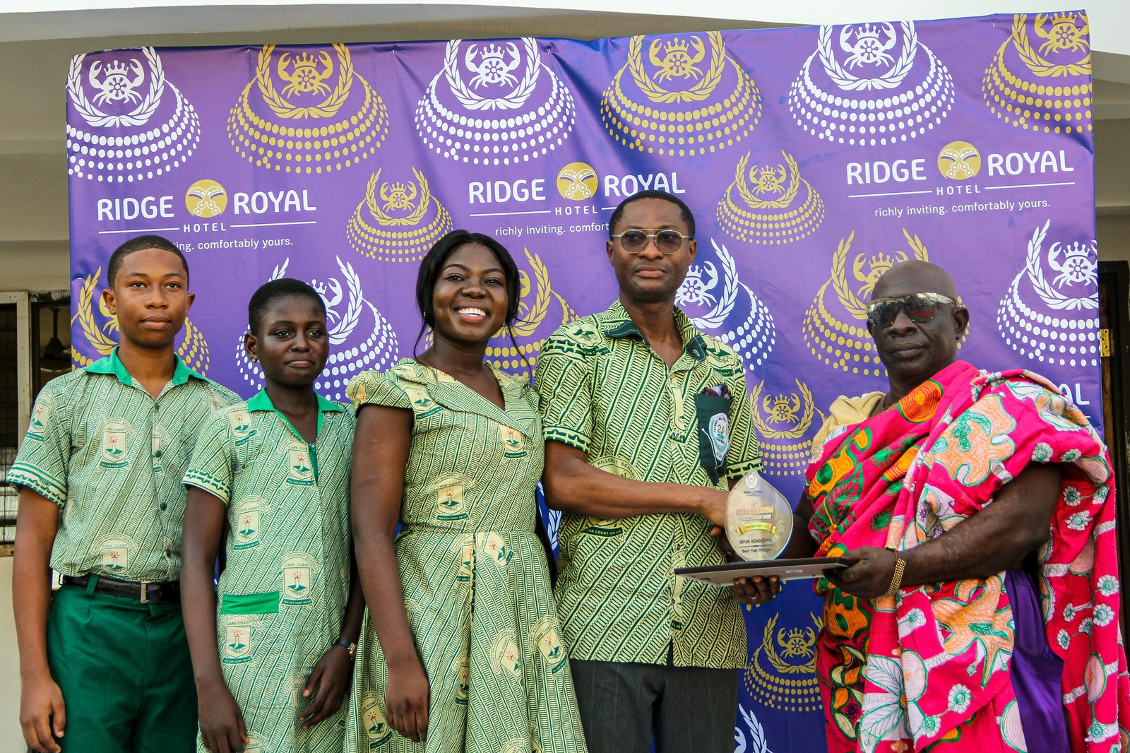 Staff and students of Calvary Hillcrest Schools, Cape Coast, join an award presentation